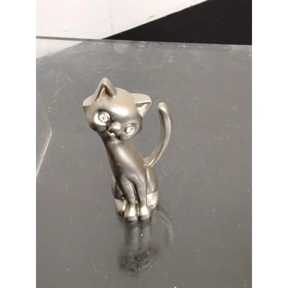 Pewter Long Tail Ring Holder Cat